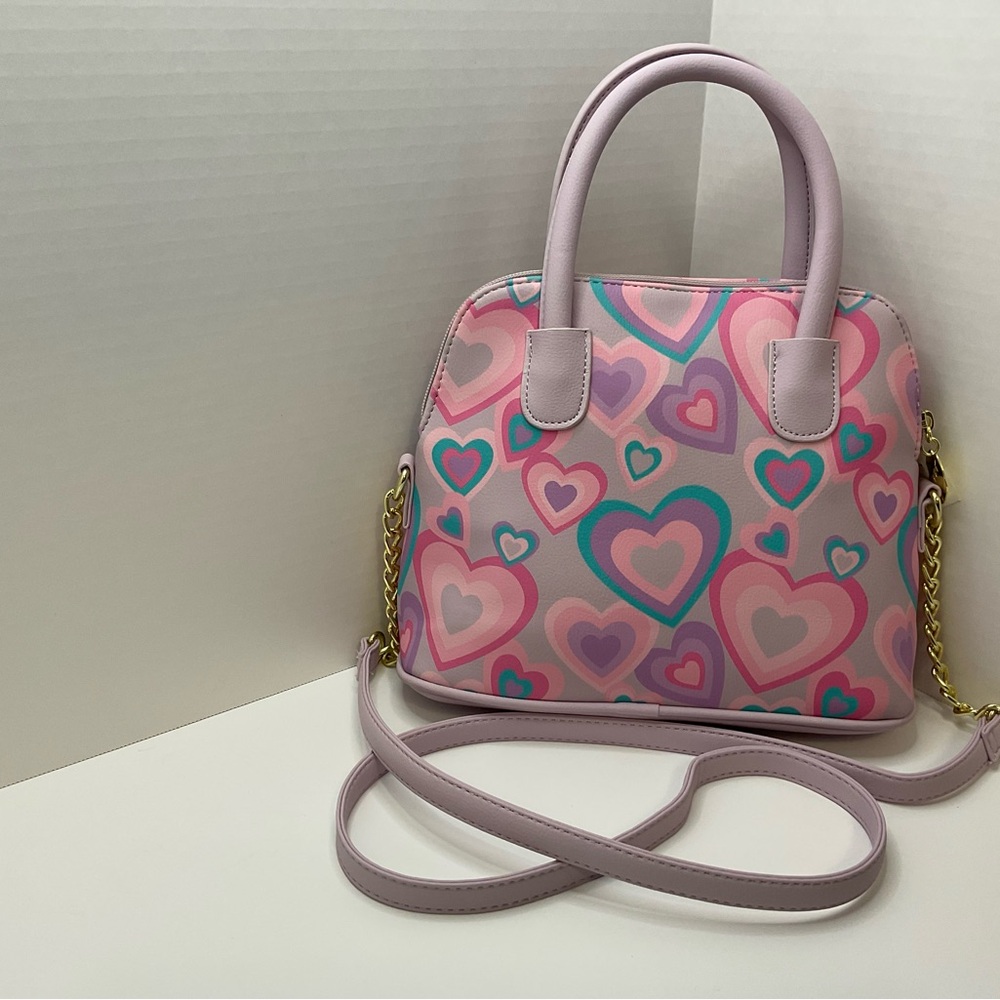 Luv Betsey Johnson Cat Face W Multi C Hearts  Crossbody Purse LBLINI - Picture 4 of 5